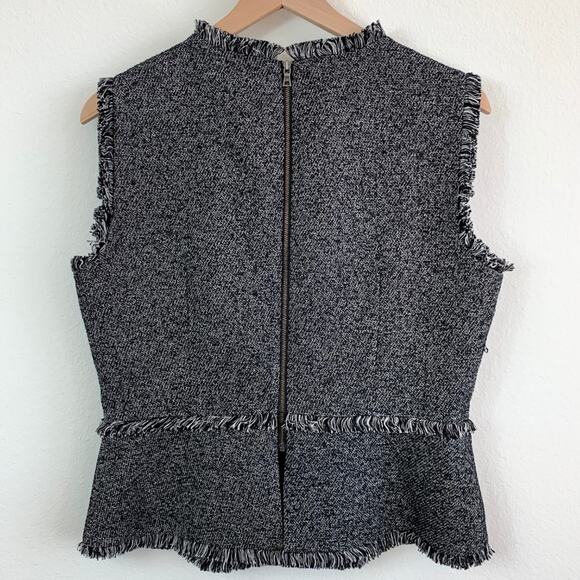 BCBGMAXAZRIA Ruffle Zip Up Marbled Fringe Black Vest Top Shirt – Large - Picture 12 of 15